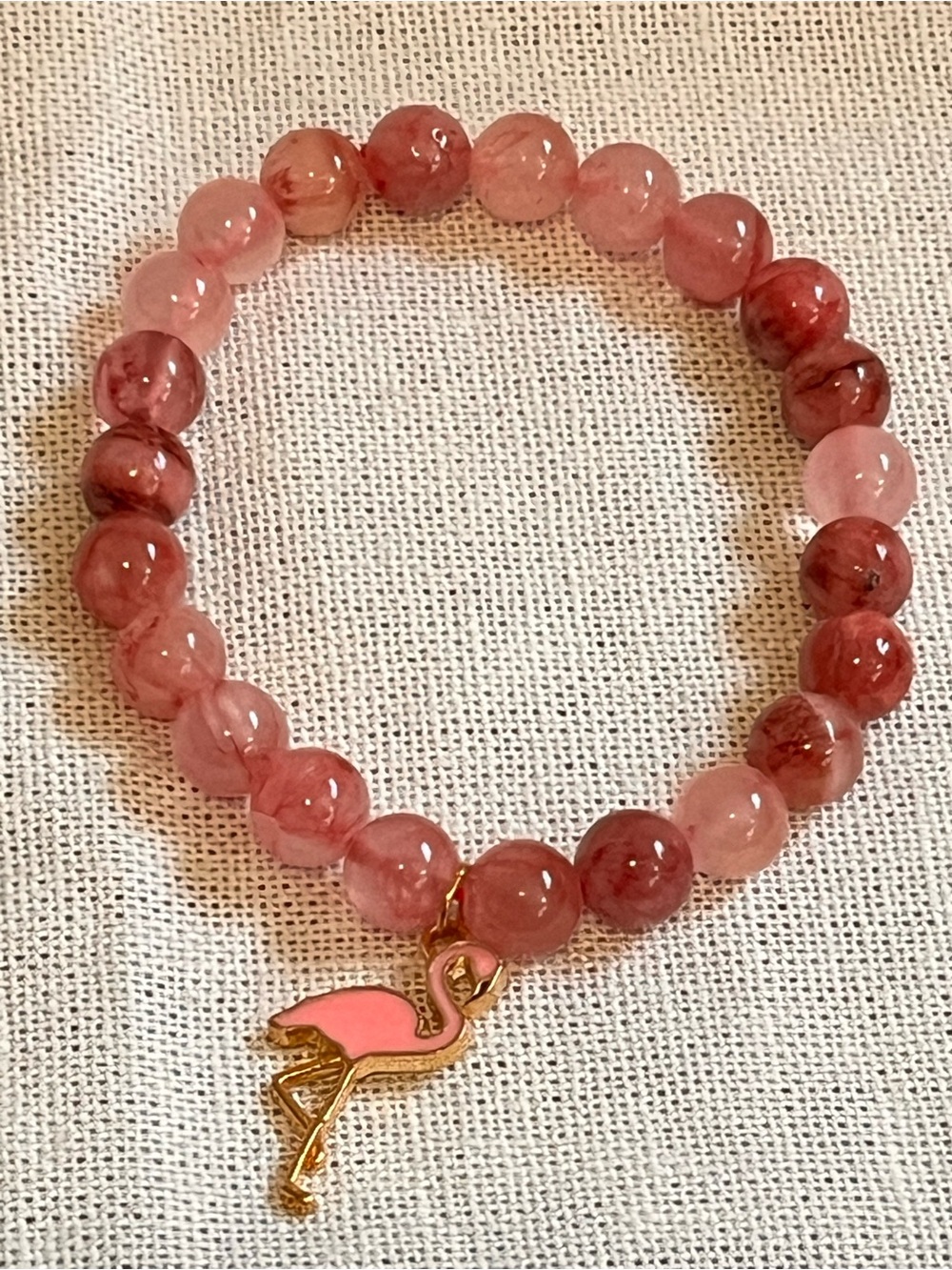 Pink Bead Bracelet with Flamingo Charm - Women Jewelry